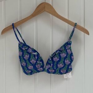 J CREW Printed french bikini top with ruffles XS NWT